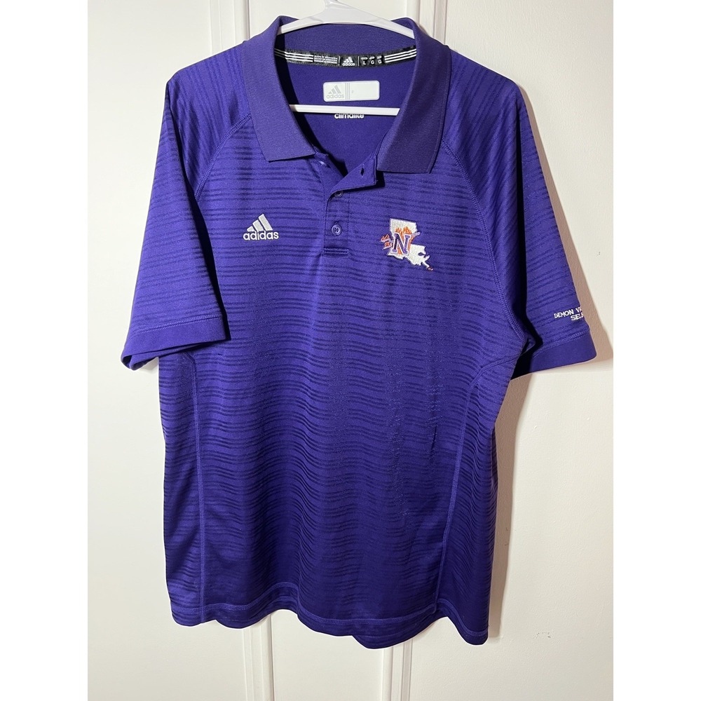 adidas Northwestern State Demons Volleyball Polo Mens L Purple Climacool NCAA